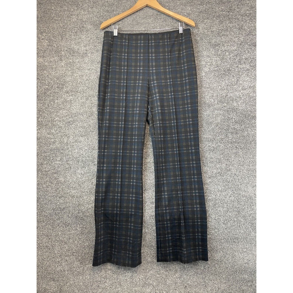 Lysse Plaid Trousers Womens XL Blue Grey Excellent Stretch Straight Leg Pants
